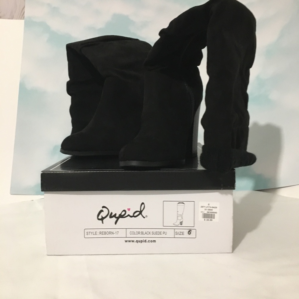 πHost Pickπ Qupid Black Suede Knee High Boots w/Cuff New/Box - Picture 2 of 8